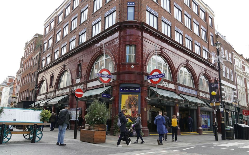 Covent Garden Underground station entrance and surrounding streets