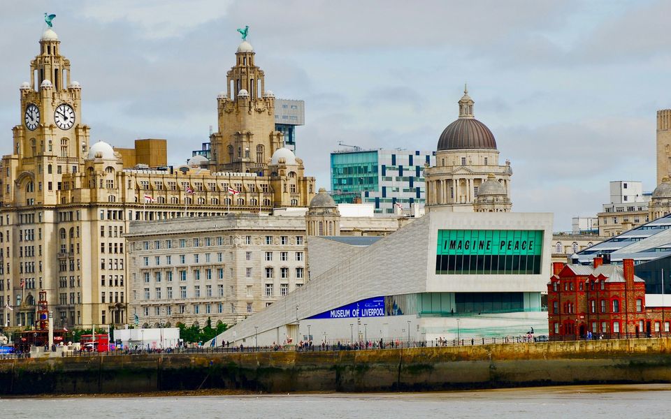 Liverpool waterfront with the Royal Liver Building and Museum of Liverpool