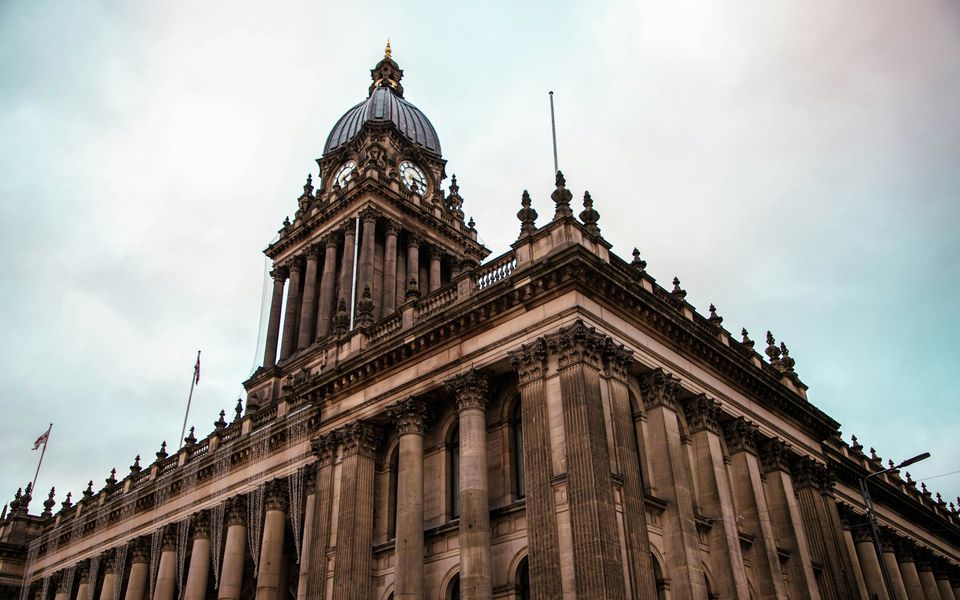 Leeds Civic Hall clock tower and stone facade