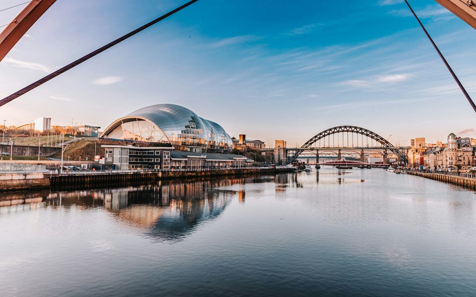 Newcastle Quayside with the Sage Gateshead and Tyne Bridge