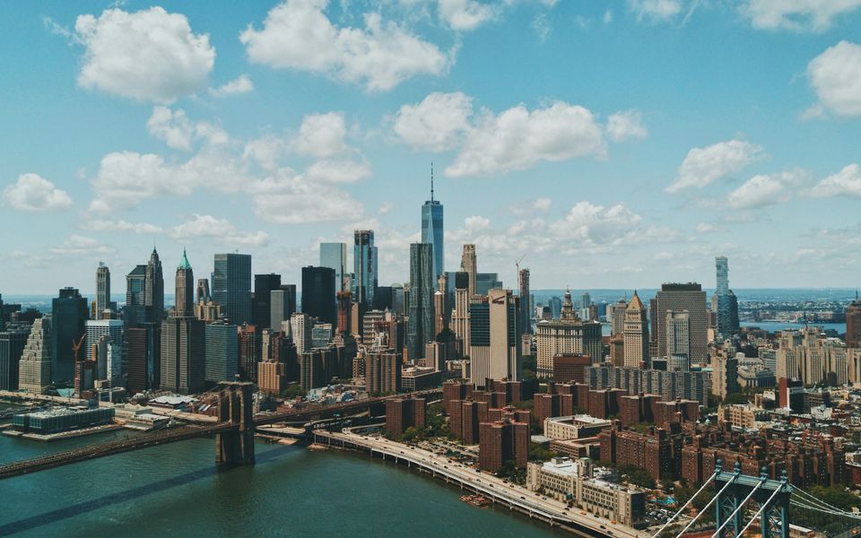 New York City skyline and bridges viewed across the East River