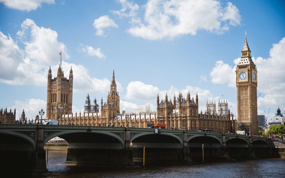 Houses of Parliament and Big Ben viewed across Westminster Bridge
