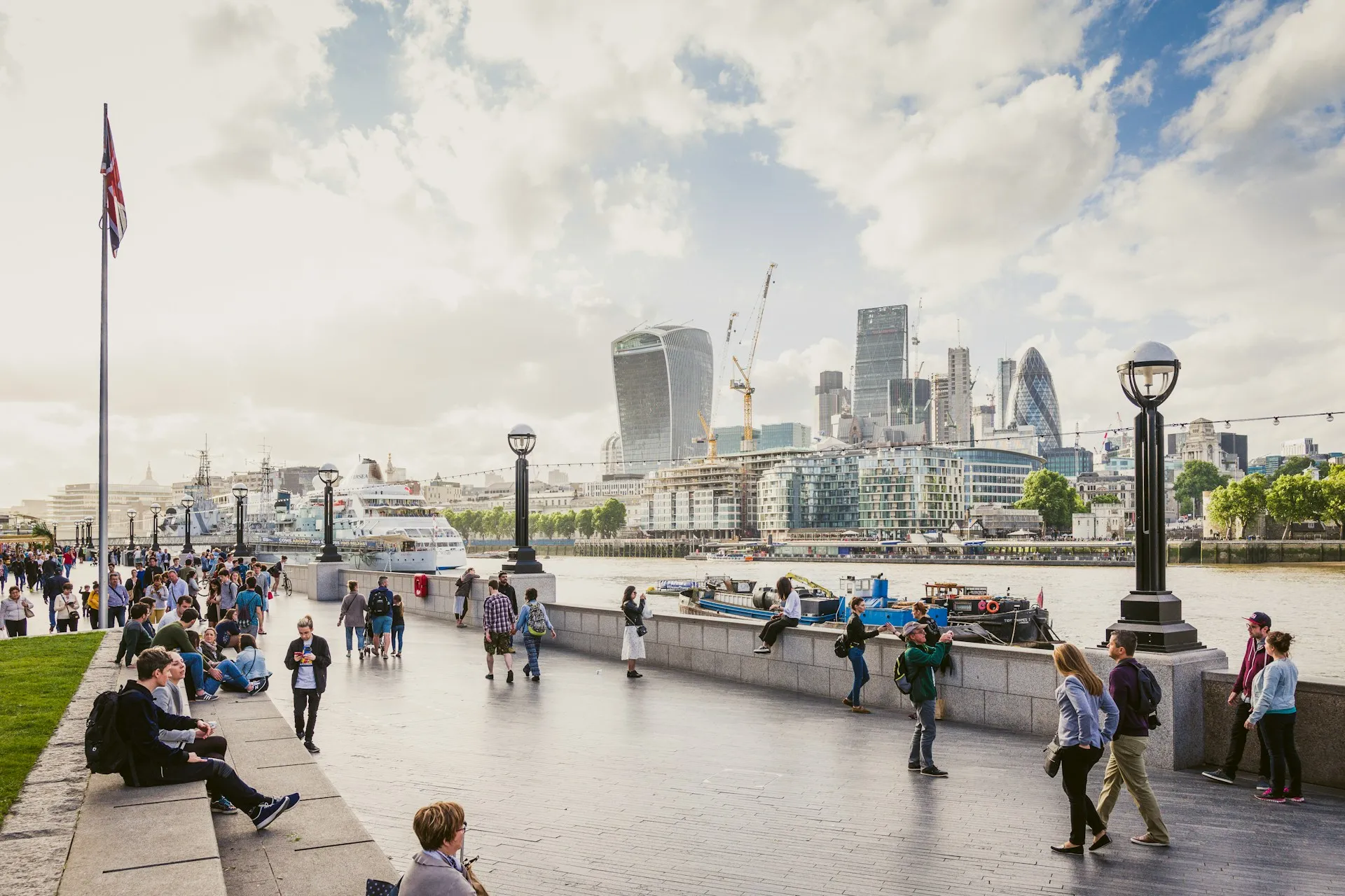 Aerial view of Tower Bridge, the River Thames and the London skyline