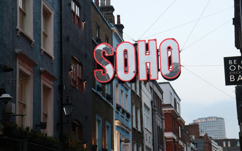 Busy streets and vibrant nightlife in Soho, central London