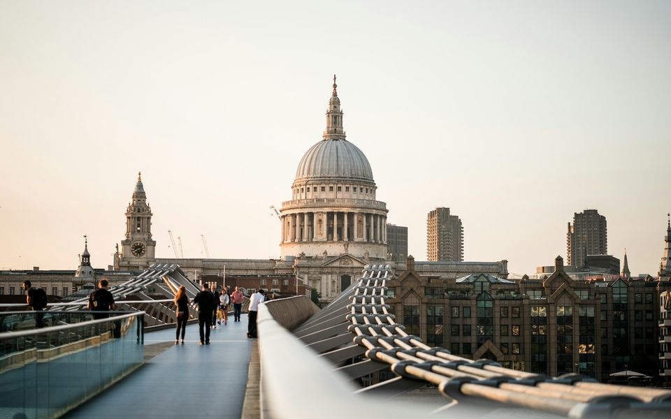 St Paul's Cathedral viewed from the Millennium Bridge in the City of London