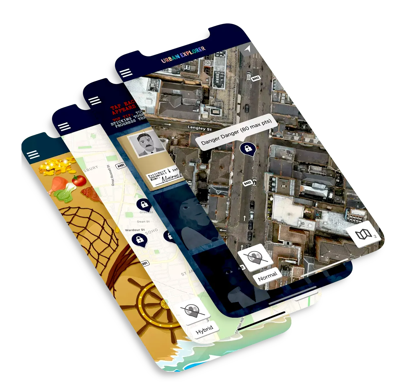Schermafbeeldingen van een verscheidenheid aan Wildgoose-spellen in de Mobile Adventures-app.